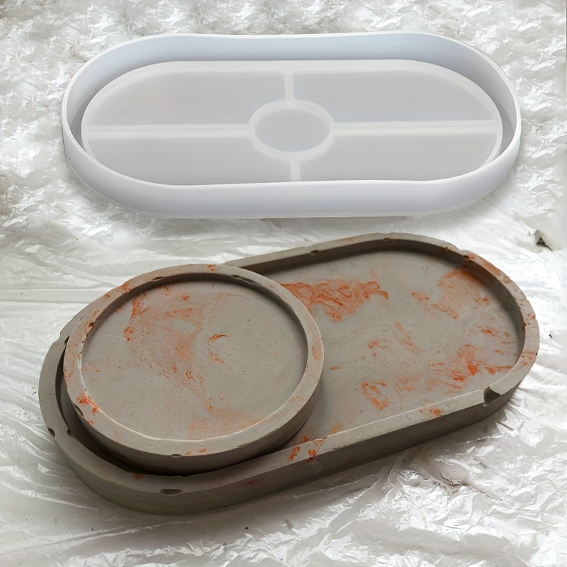 Oval Tray Cement Silicone Molds DIY Flower Pot Concrete Plaster Mould