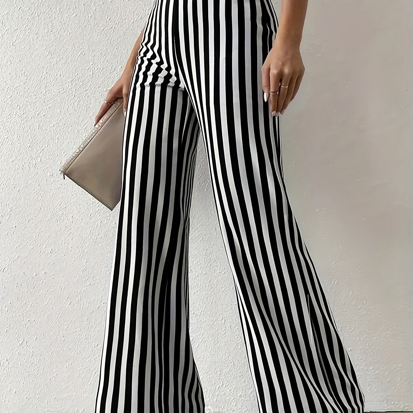 Stripe Print Flare Leg Pants Loose Pants For Spring & Fall
