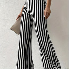 Stripe Print Flare Leg Pants Loose Pants For Spring & Fall