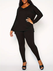 2-Piece Set Solid V Neck Top & Pants Outfits
