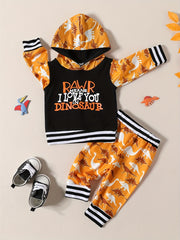 Boys Dinosaur Printed Hoodie & Pants Set Pop Casual Suit