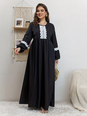Abaya Dress Women's Plus Contrast Lace Maxi Dress