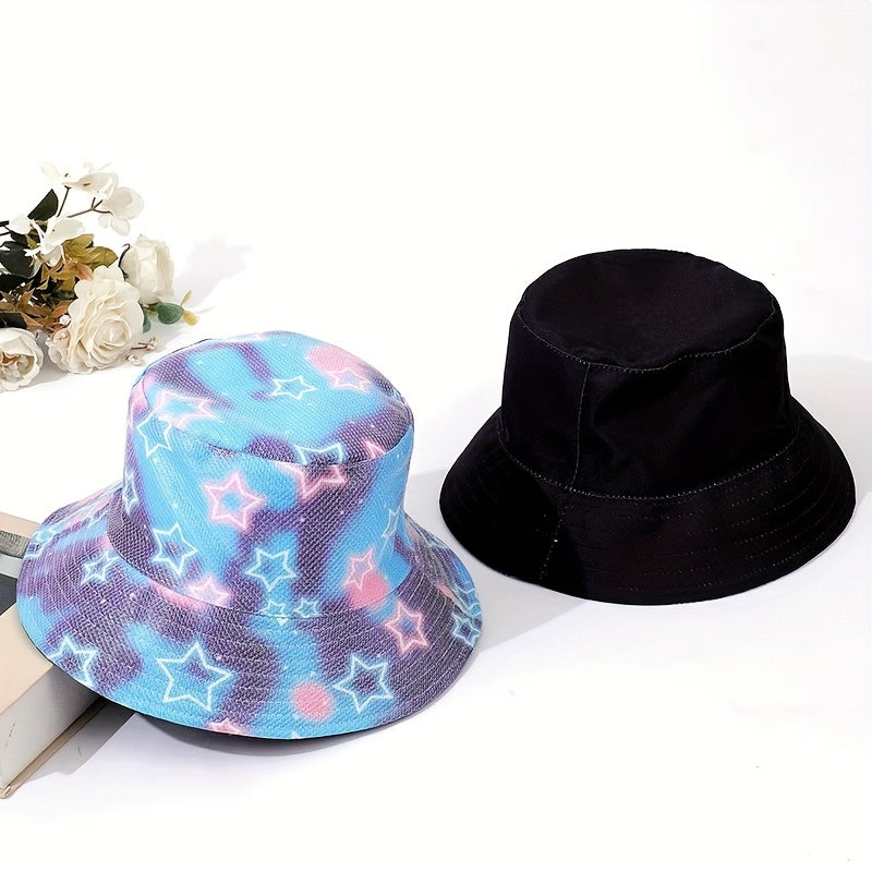 Pentagram Tie Dye Reversible Bucket Hat Unisex Sunscreen Couple Fisherman Cap