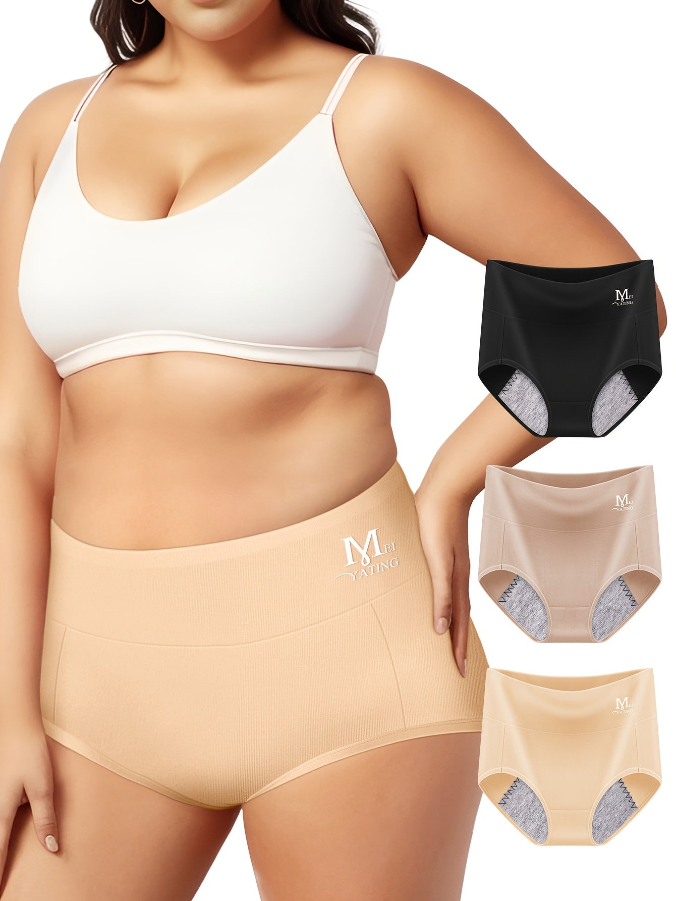3 Pack Plus Size Period Panties Set Leakproof Women's Underwear