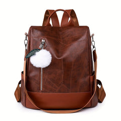 Classic Zipper Backpack Soft Leather Bag Large Capacity for Travel