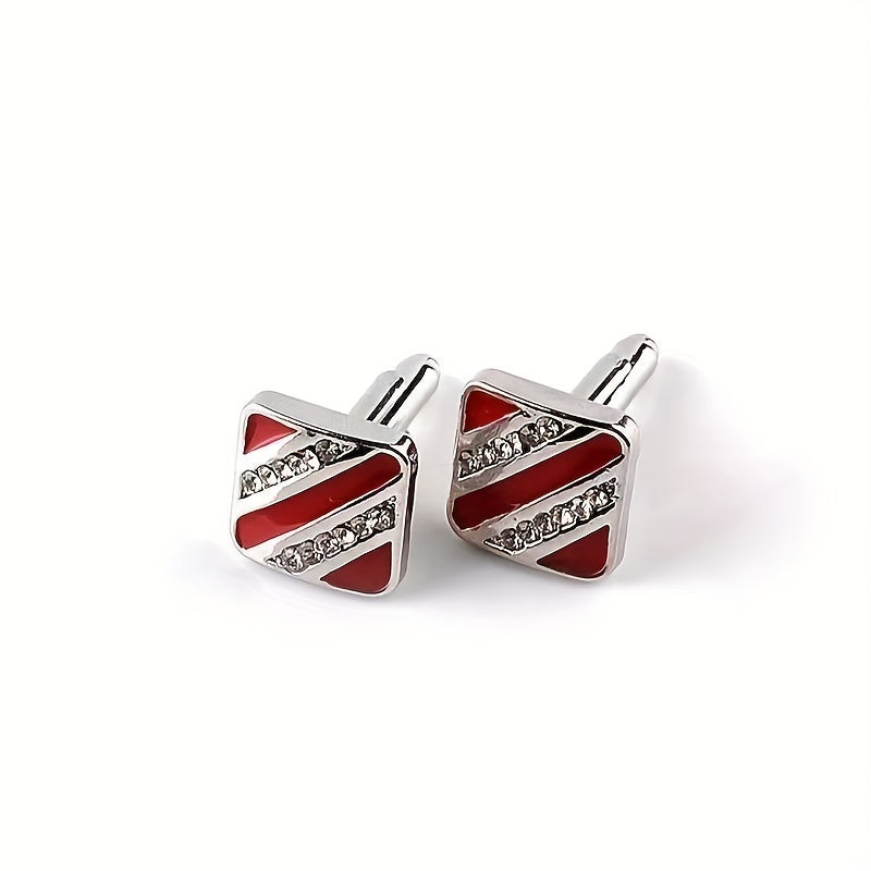 Striped Inlaid Faux Diamond Shirt Cufflinks For Men