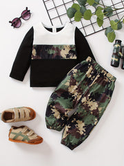 Toddler Boys Camo Pullover Top Pants Set