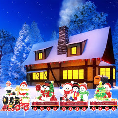 Christmas Train Yard Sign Santa Snowman Tree