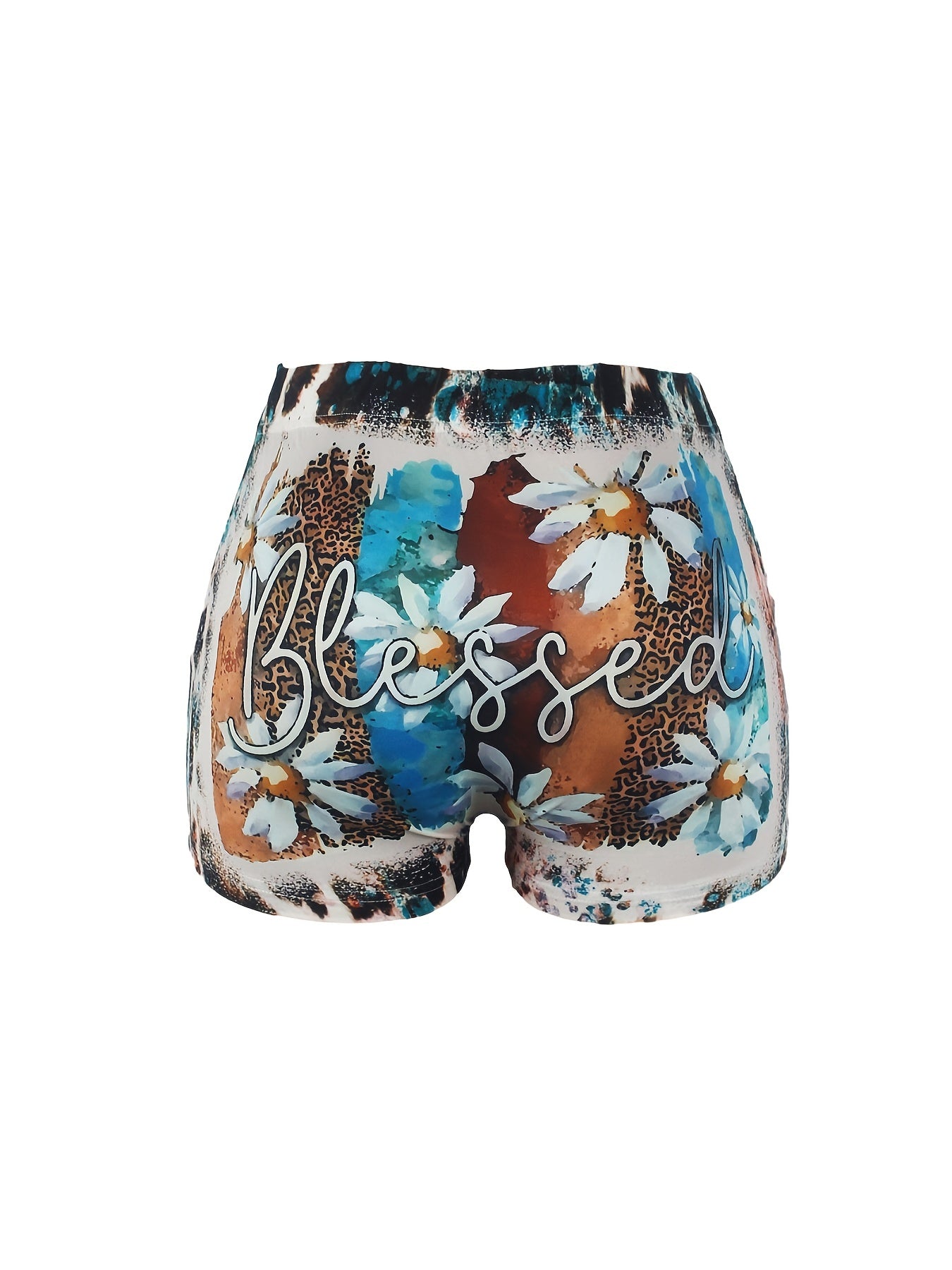 Letter & Floral Print Skinny Shorts for Women