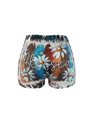 Letter & Floral Print Skinny Shorts for Women