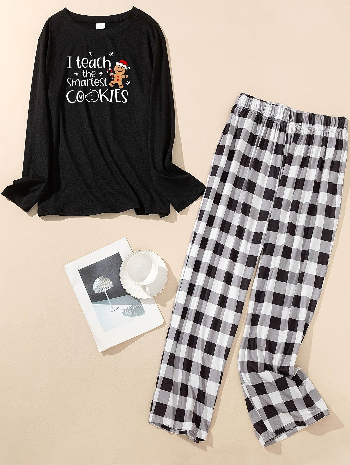 Christmas Lounge Set Gingerbread Man Tee & Plaid Pants Pajamas