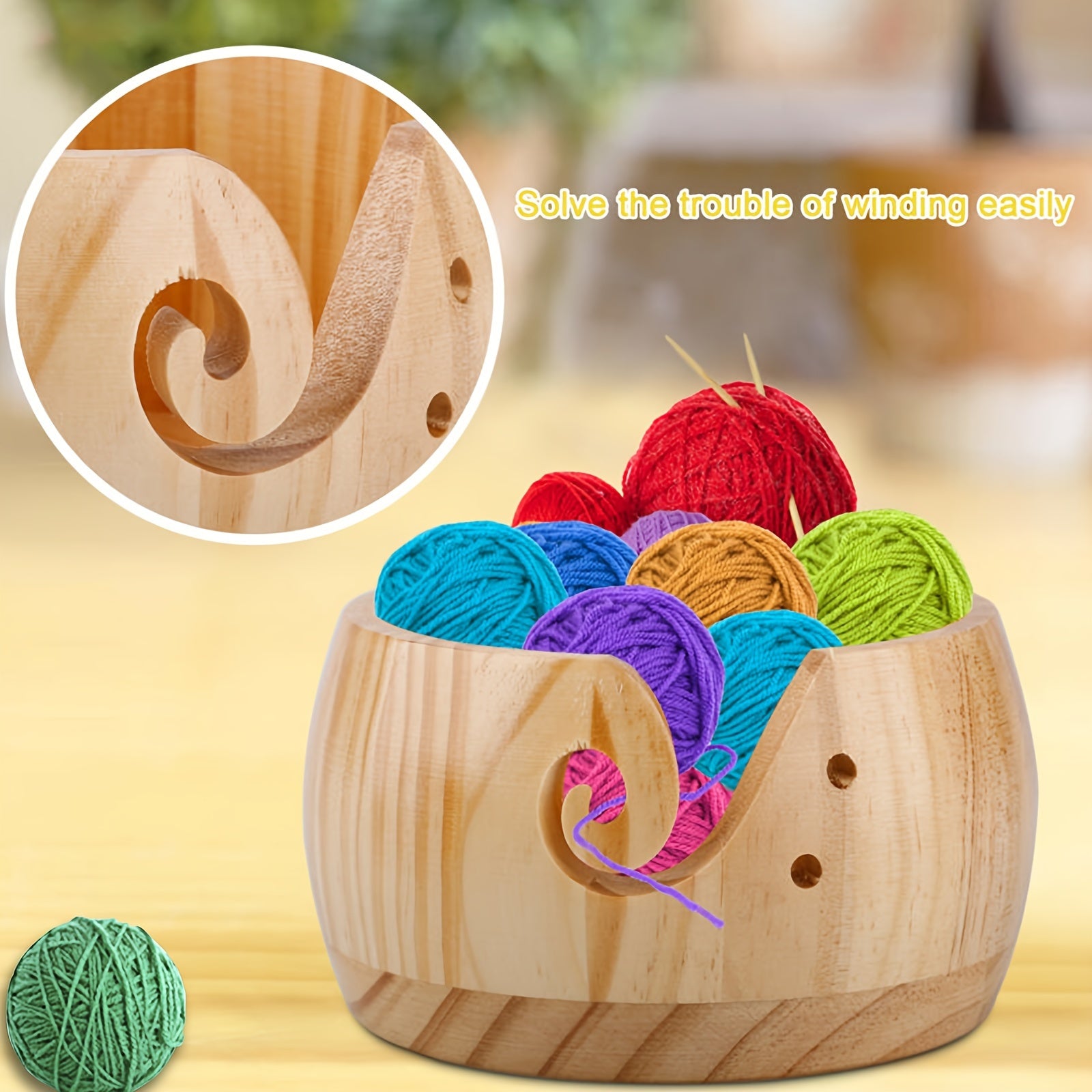 Vintage Yarn Storage Container Wooden with Holes Crochet Kit Basket