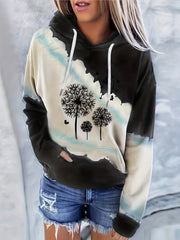 Dandelion Print Kangaroo Pocket Hoodie Long Sleeve Drawstring Hoodie Sweatshirt