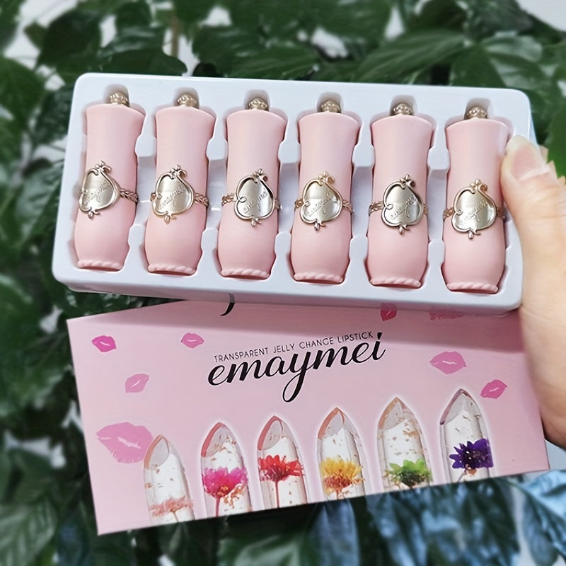 Set of 6 Color-Changing Jelly Lipsticks with Moisturizing Formula