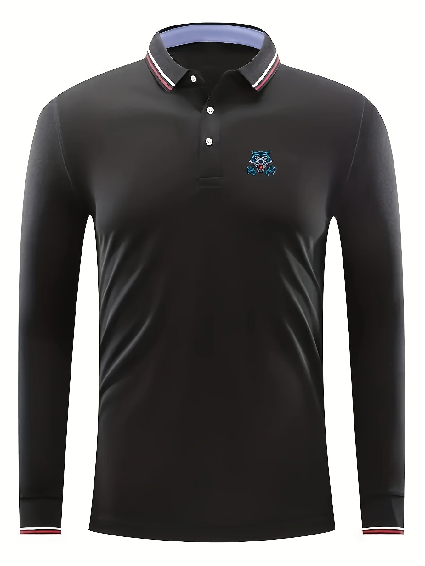 Men's Long Sleeve Wolf Pattern Lapel Golf Tennis Sports Shirt