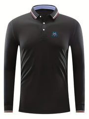 Men's Long Sleeve Wolf Pattern Lapel Golf Tennis Sports Shirt