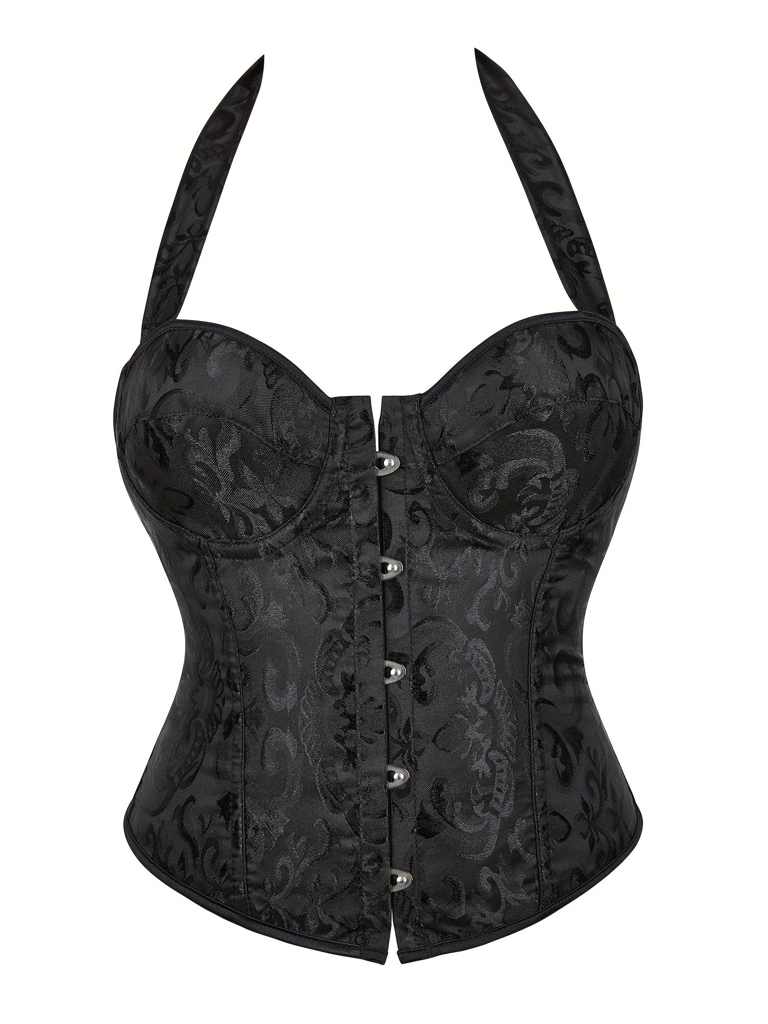 Jacquard Halter Corset Bustier Tummy Control Lace Up Body Shaper