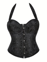 Jacquard Halter Corset Bustier Tummy Control Lace Up Body Shaper