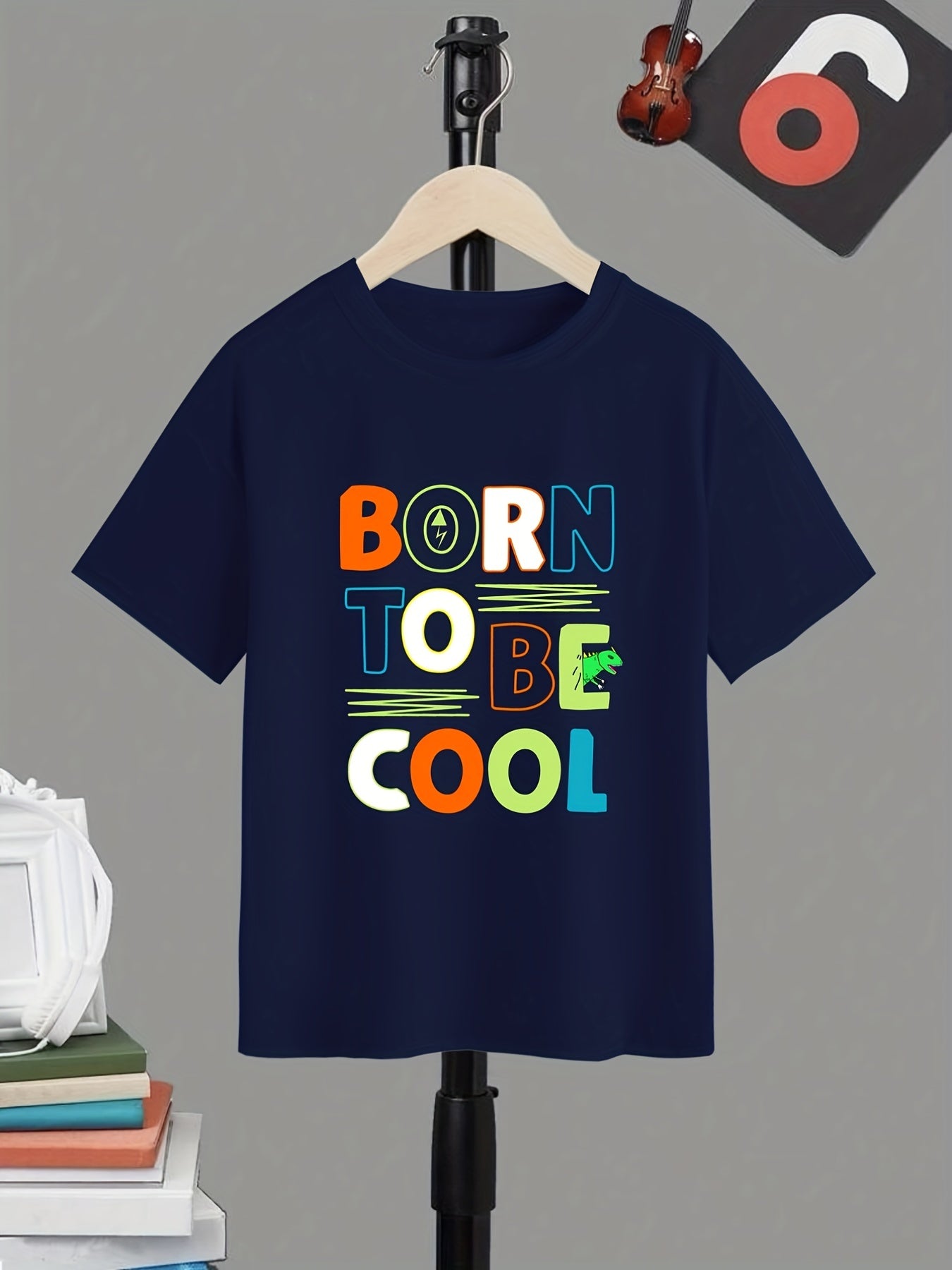 Boy's Letter Print T-shirt Active Short Sleeve Tee for Summer