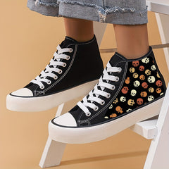 Halloween Skull Print Lightweight High Top Canvas Sneakers