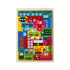 Wooden Animal & Traffic Building Block Puzzle Set with Recognition Board