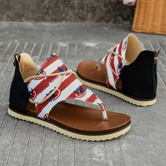 Women's Patriotic Thong Sandals Eagle Pattern Stripe Beach Sandals