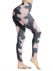 Tie Dye Seersucker Yoga Pants Honeycomb High Stretch Leggings