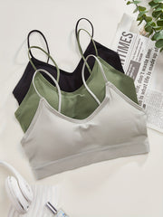 3pcs Solid Ribbed Wireless Bras Stretch Intimates Bra Women's Lingerie