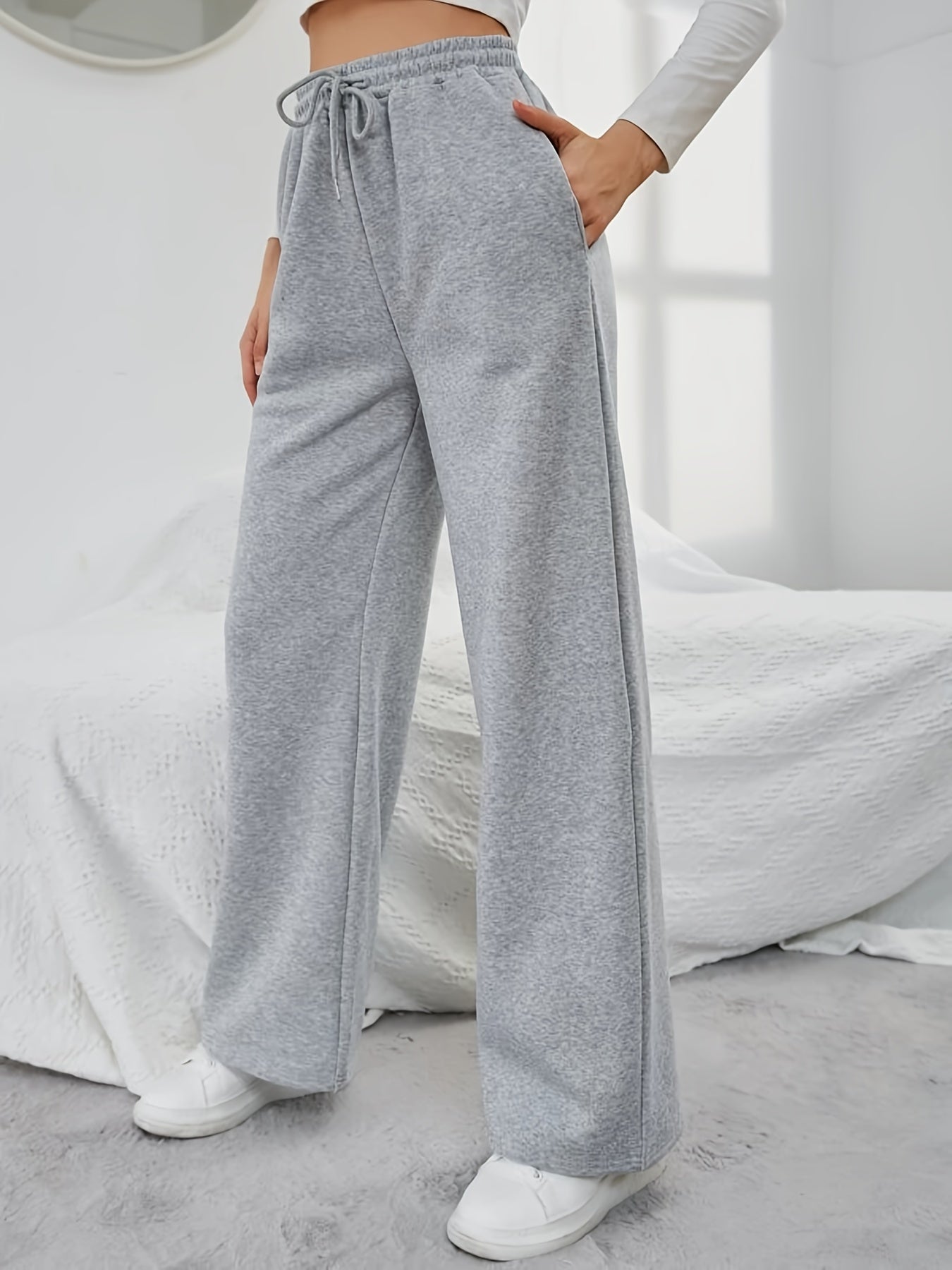 Drawstring Elastic Loose Sweatpants Casual High Waist Long Length Sweatpants