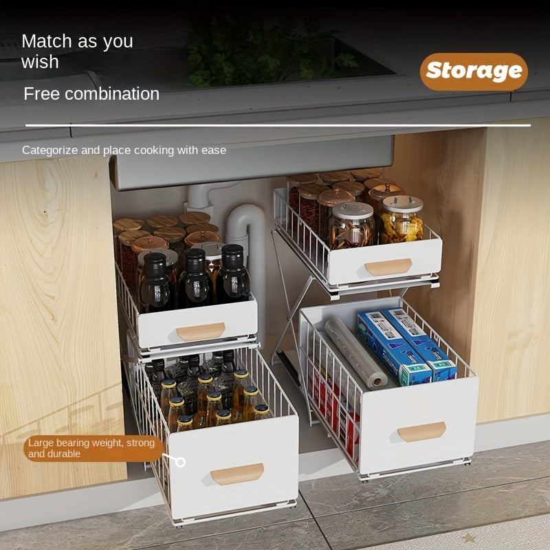 Adjustable Sink Pull Out Storage Rack Cabinet Drawer Basket