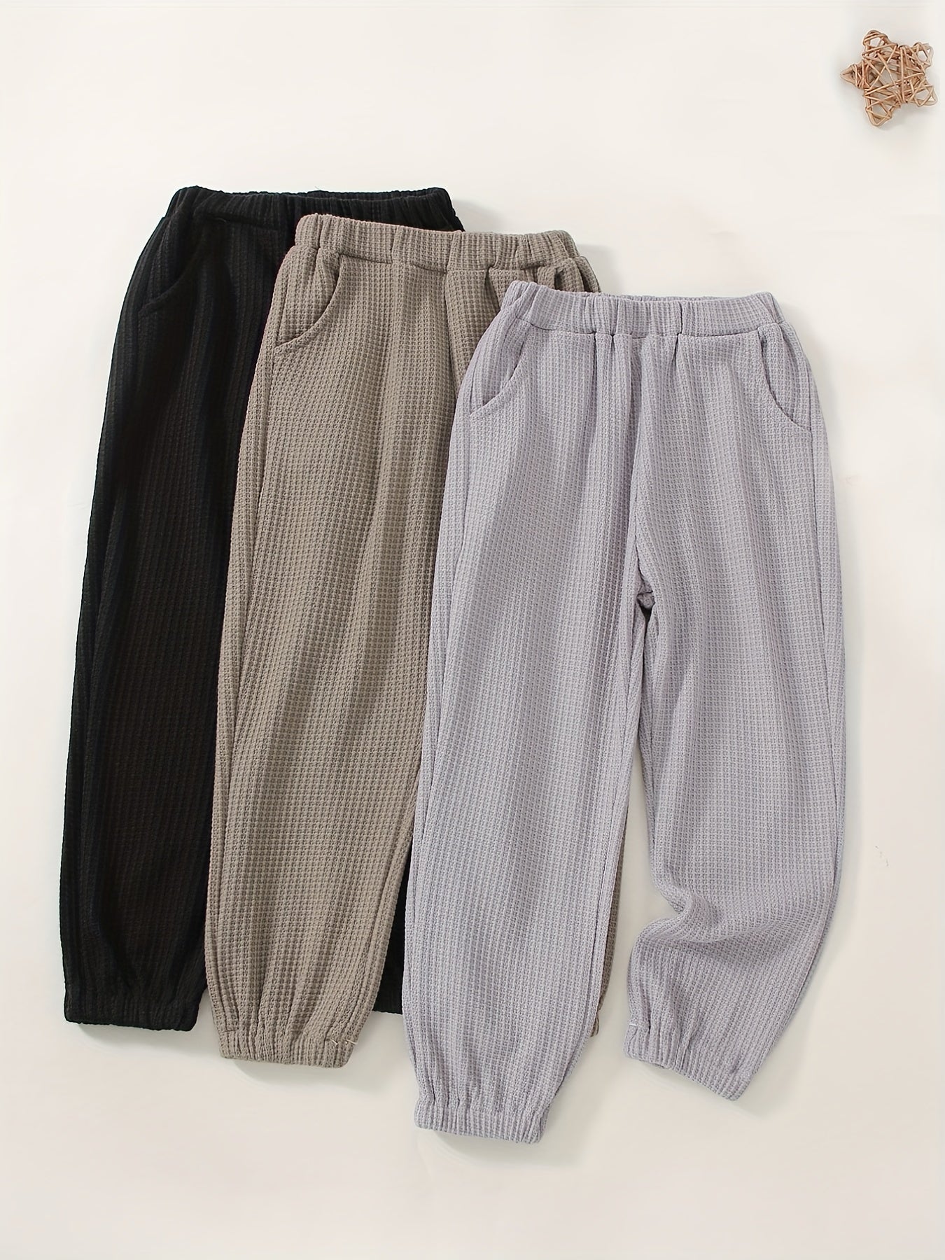 3pcs Toddler Boys Solid Sweatpants With Pocket