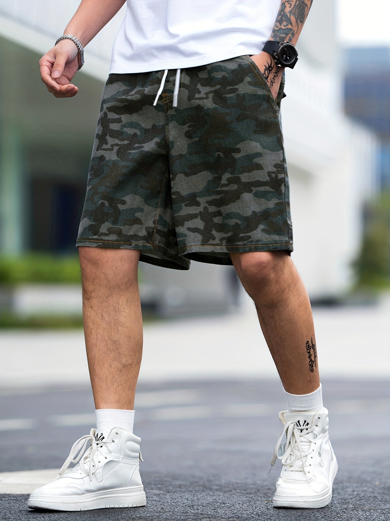 Camouflage Comfy Shorts Men's Casual Street Style Waist Drawstring Shorts