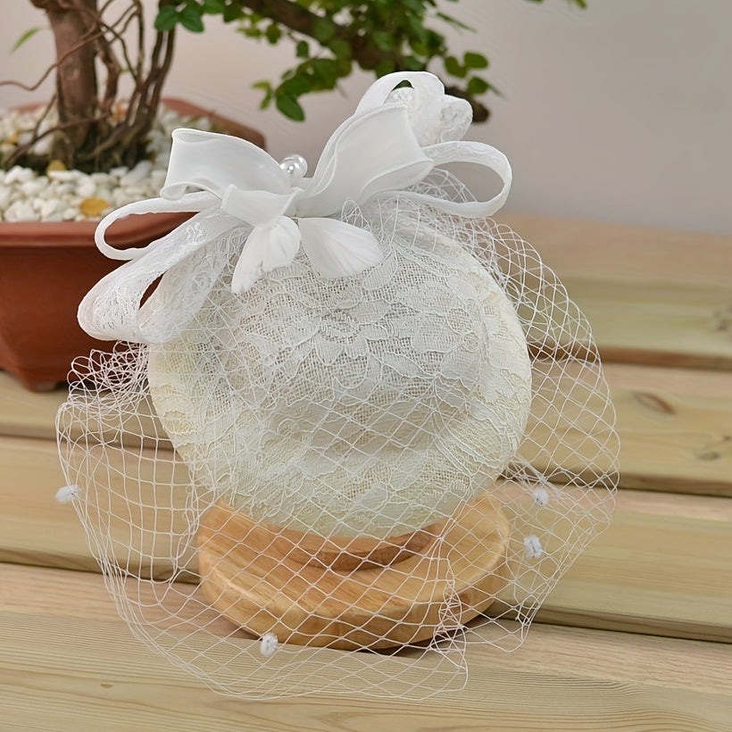 Veil Lace Fascinator Hats Faux Pearl Bowknot Decor Derby Hats