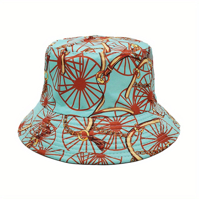 Reversible Chain Print Bucket Hat Casual Travel Beach Hats Unisex