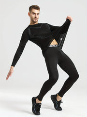 Men's Winter Plush Fitness Tights & Top Pants Set