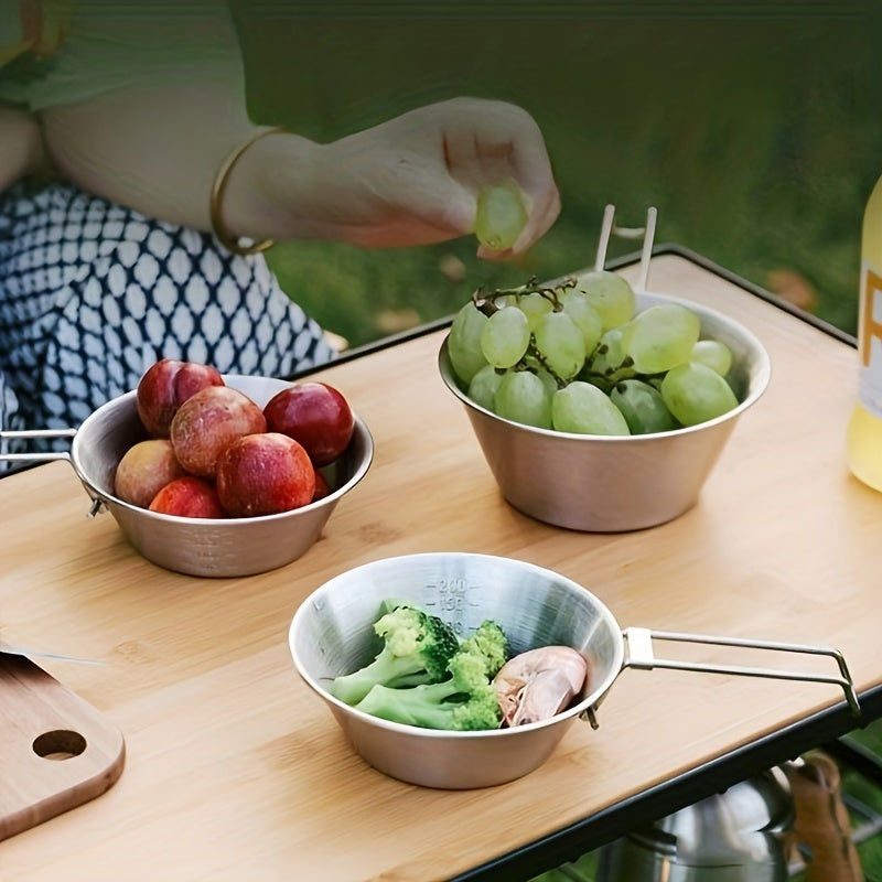 Stainless Steel Camping Bowl Set with Handle & Storage Bag