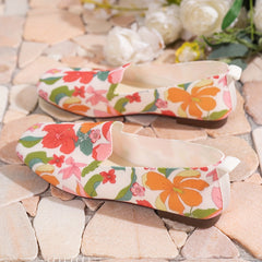 Women's Flower Pattern Flat Shoes Breathable Knit Square Toe Shoes