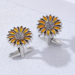 Men's Vintage Sunflower Cufflinks for Business Shirt