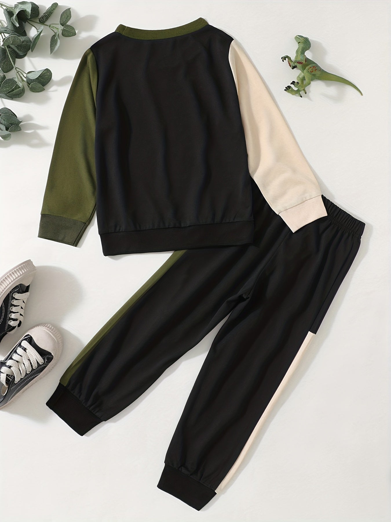 Boys 2pcs Block Sweatshirt & Sweatpants Set for Spring Fall