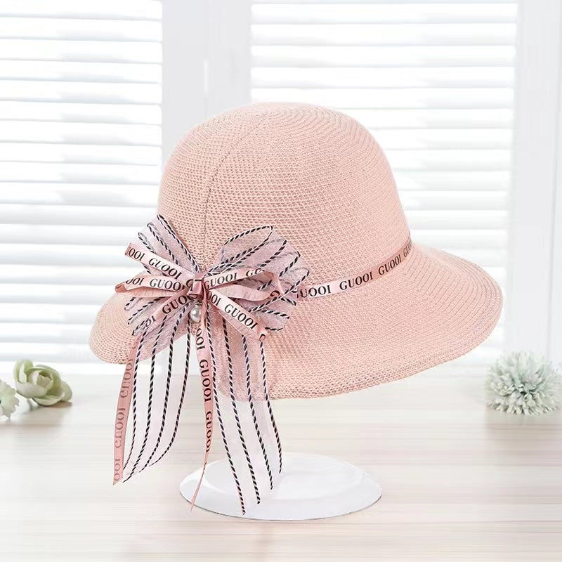 Irregular Brim Sun Hat with Bowknot Strap UV Protection