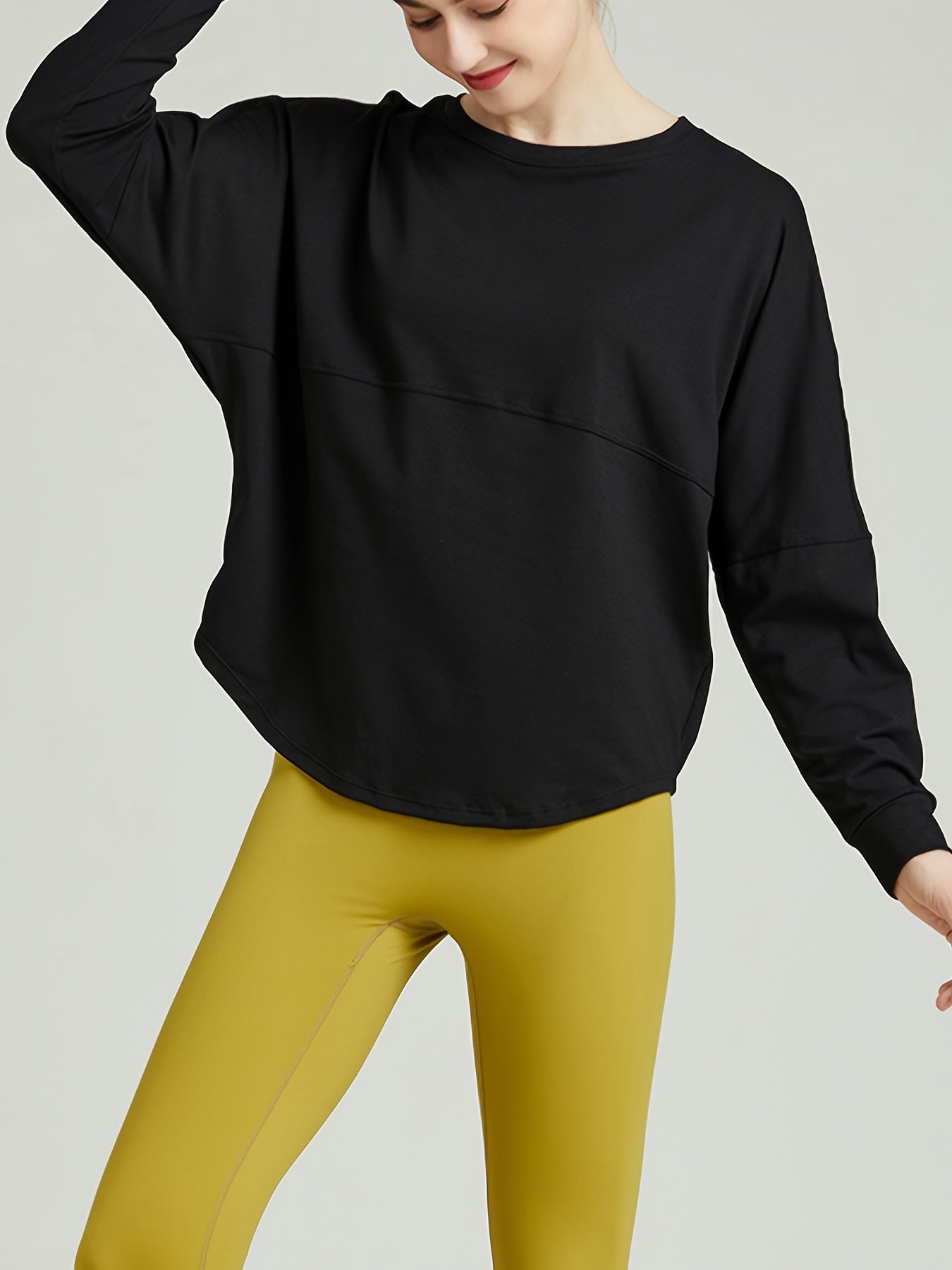 Casual Yoga T Shirt Long Sleeves Round Neck Loose Fit Sports Tee