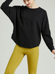 Casual Yoga T Shirt Long Sleeves Round Neck Loose Fit Sports Tee