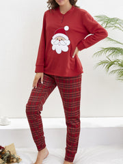 Christmas Print Pajama Set Long Sleeve Top & Plaid Pants