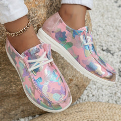 Women's Tie dye Sequins Loafers Slip On Low Flatform Shoes