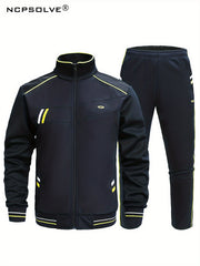 Men's Sports Suit with Striped Stand Collar Jacket & Active Pants