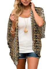 V Neck Print Cover Up Shirt Loose Fit Long Sleeves Women's Beachwear