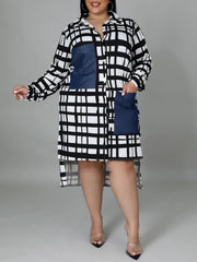 Plaid Button Shirt Dress With Pocket
