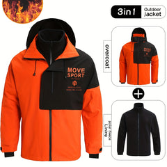 Men's 3 In 1 Block Casual Outdoor Zip Hooded Windbreaker Jacket