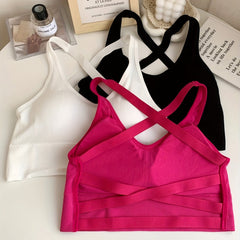 3pcs Girl's Ribbed Camisole Underwear with Chest Pad No Steel Ring Bralette