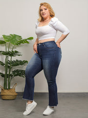 Washed Button Fly Fringe Trim Stretch Jeans